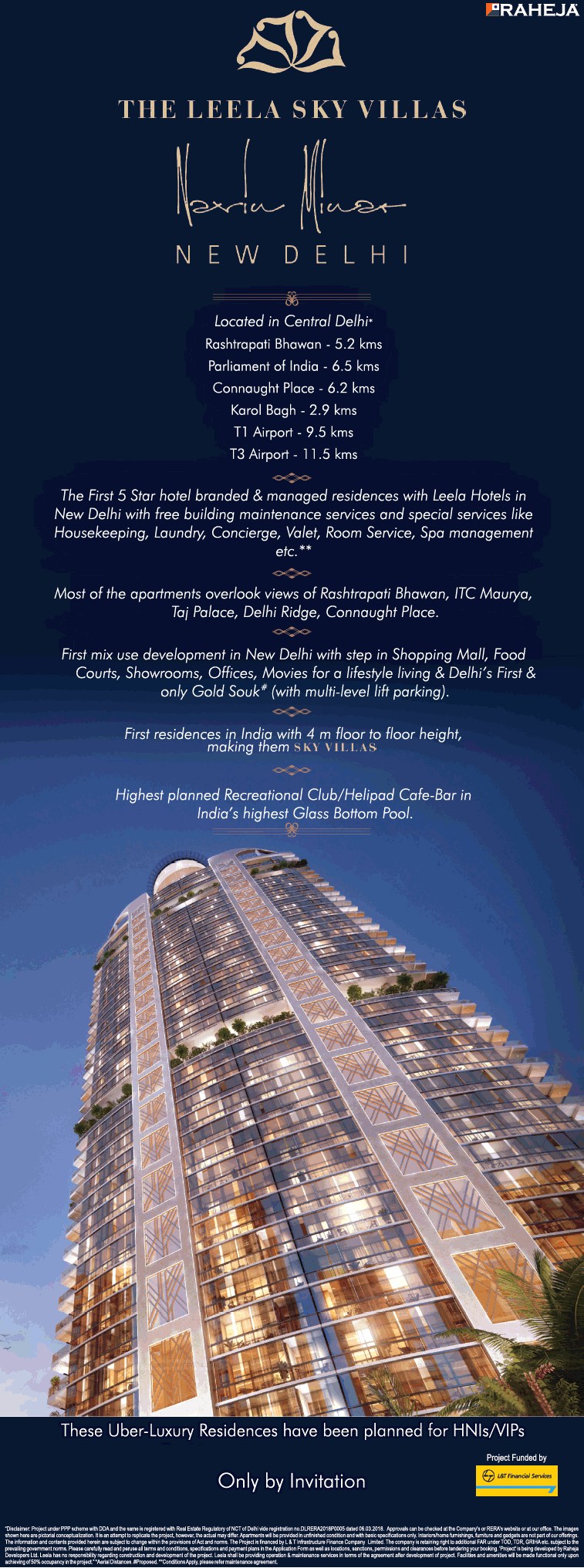 Live in the Tallest Building at Navin Minar - The Leela Sky Villas in New Delhi Update